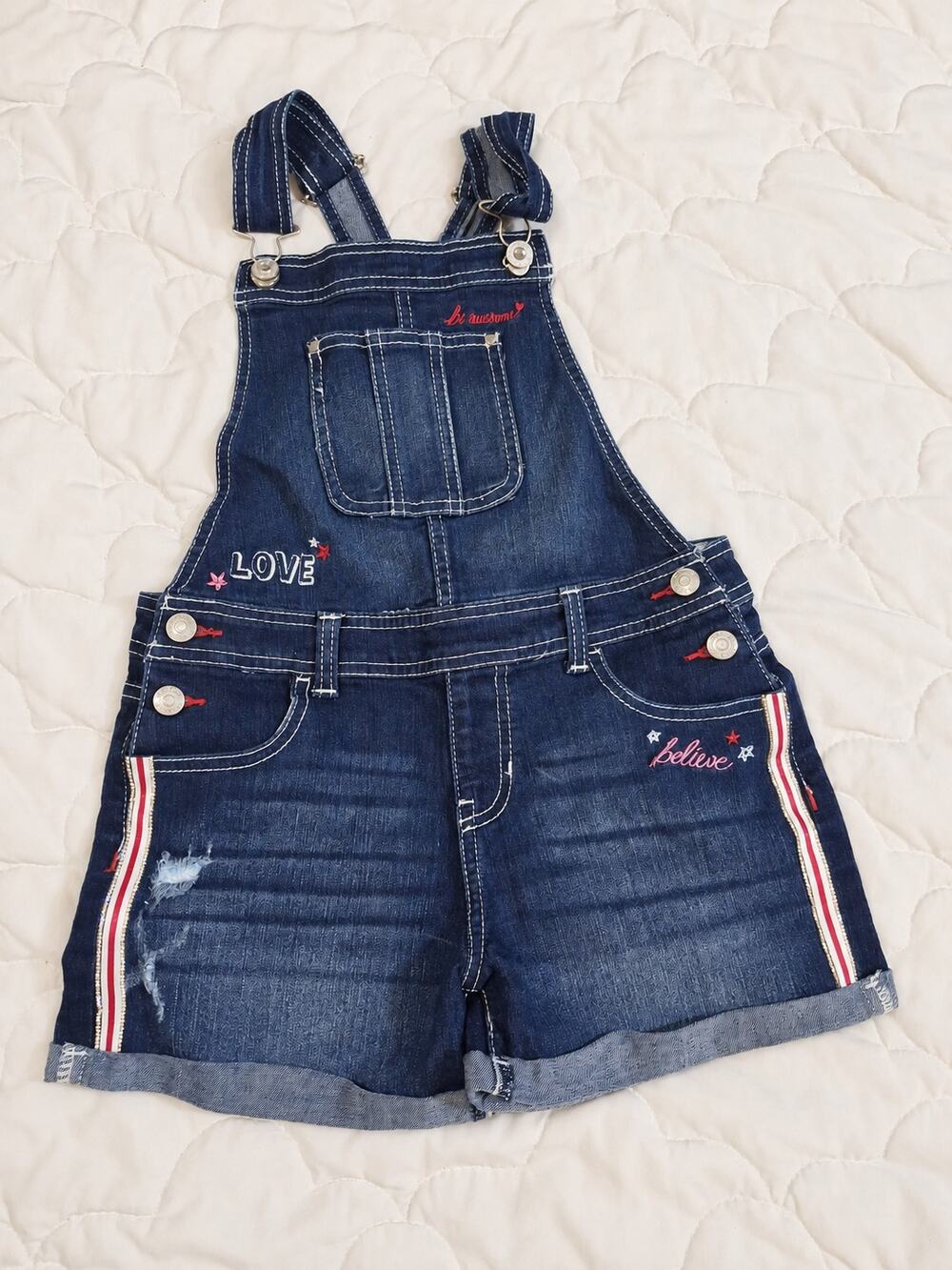 Jordache Girls 10/12 Denim Shortalls Embroidered Y2K Style